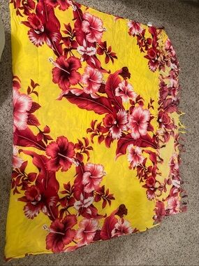 Yellow Floral Sarong Wrap with Red Hibiscus Print